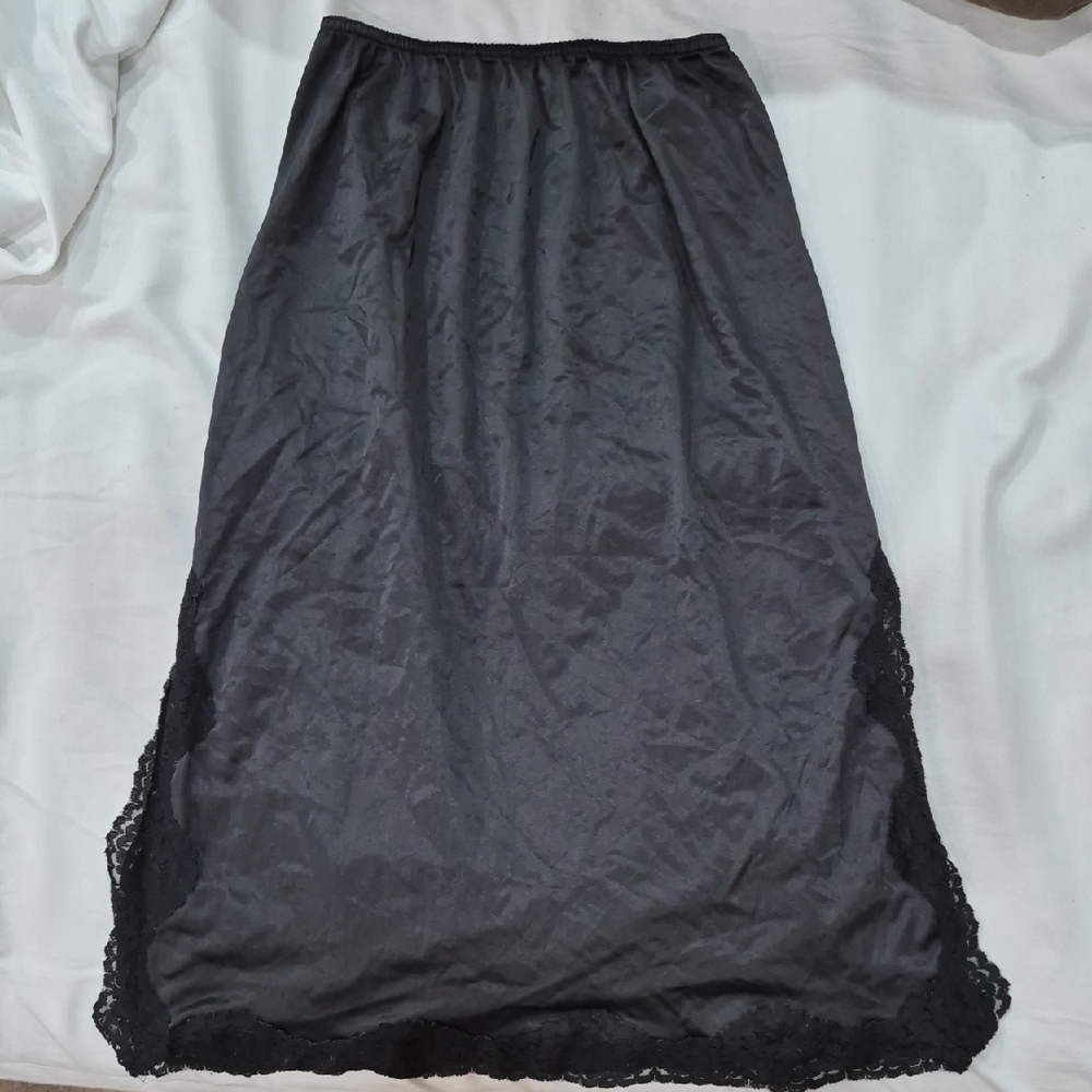 Vintage Sexy Black Lace Trim Sheer Slip Whimsigoth Size L - XL